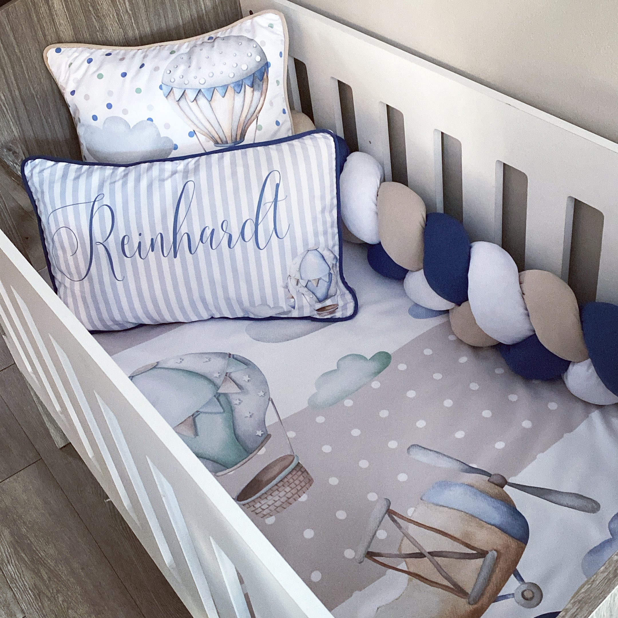 Cot Bedding - Blue Stone Plane Set 02 baby boy nursery linen set South Africa