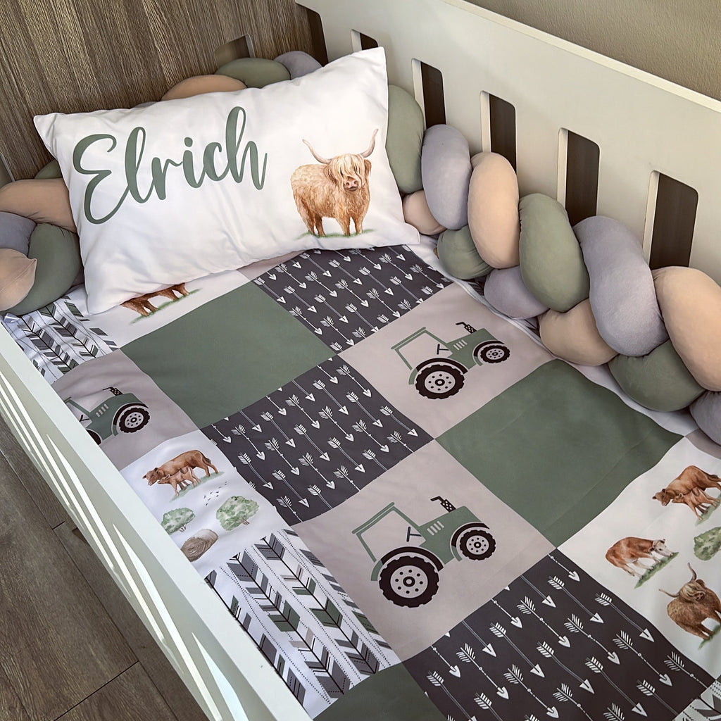 Cot Bedding - Sage Highland Cow Set 03 baby boy nursery linen set South Africa