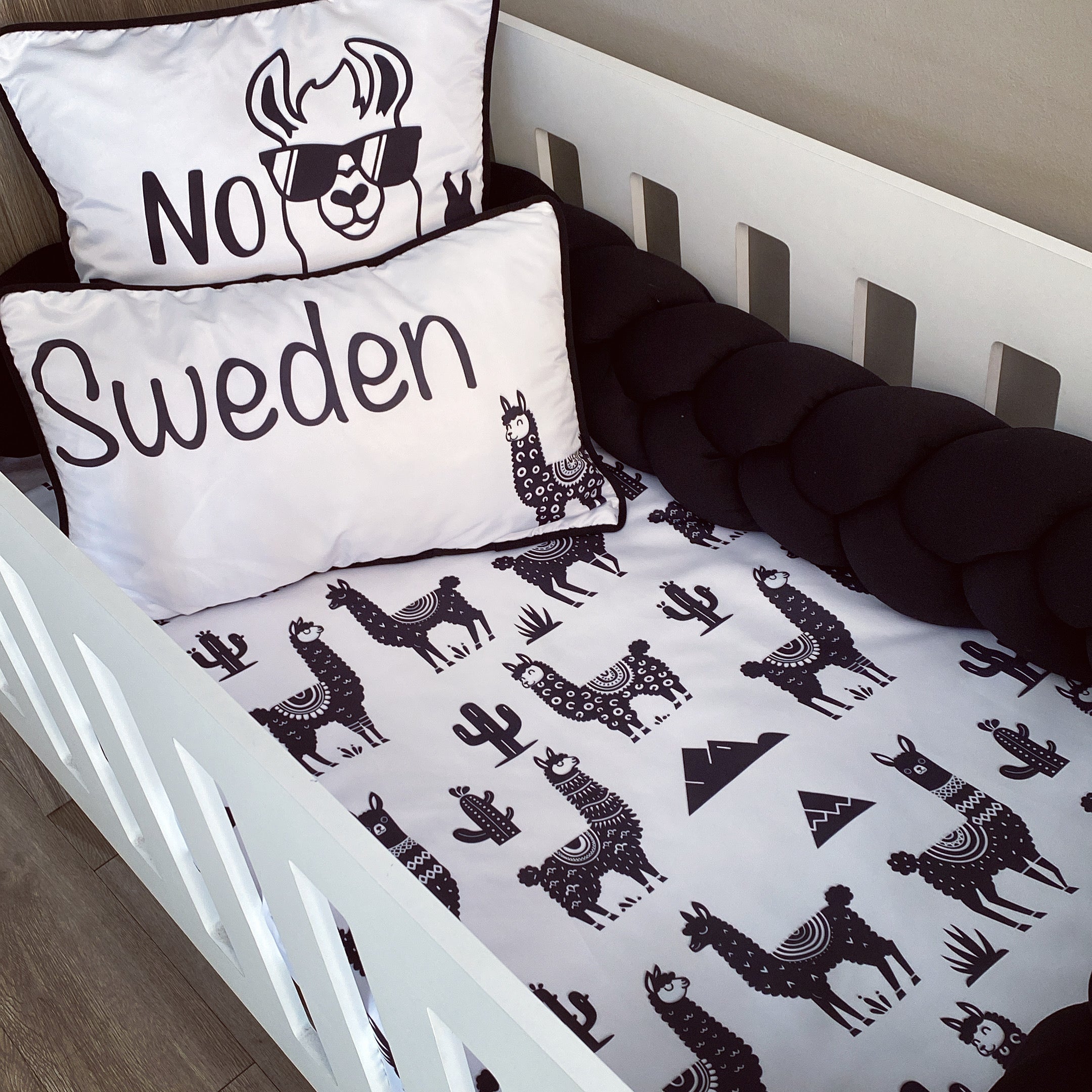 Cot Bedding - Black Llama Set 01 baby neutral nursery linen set South Africa