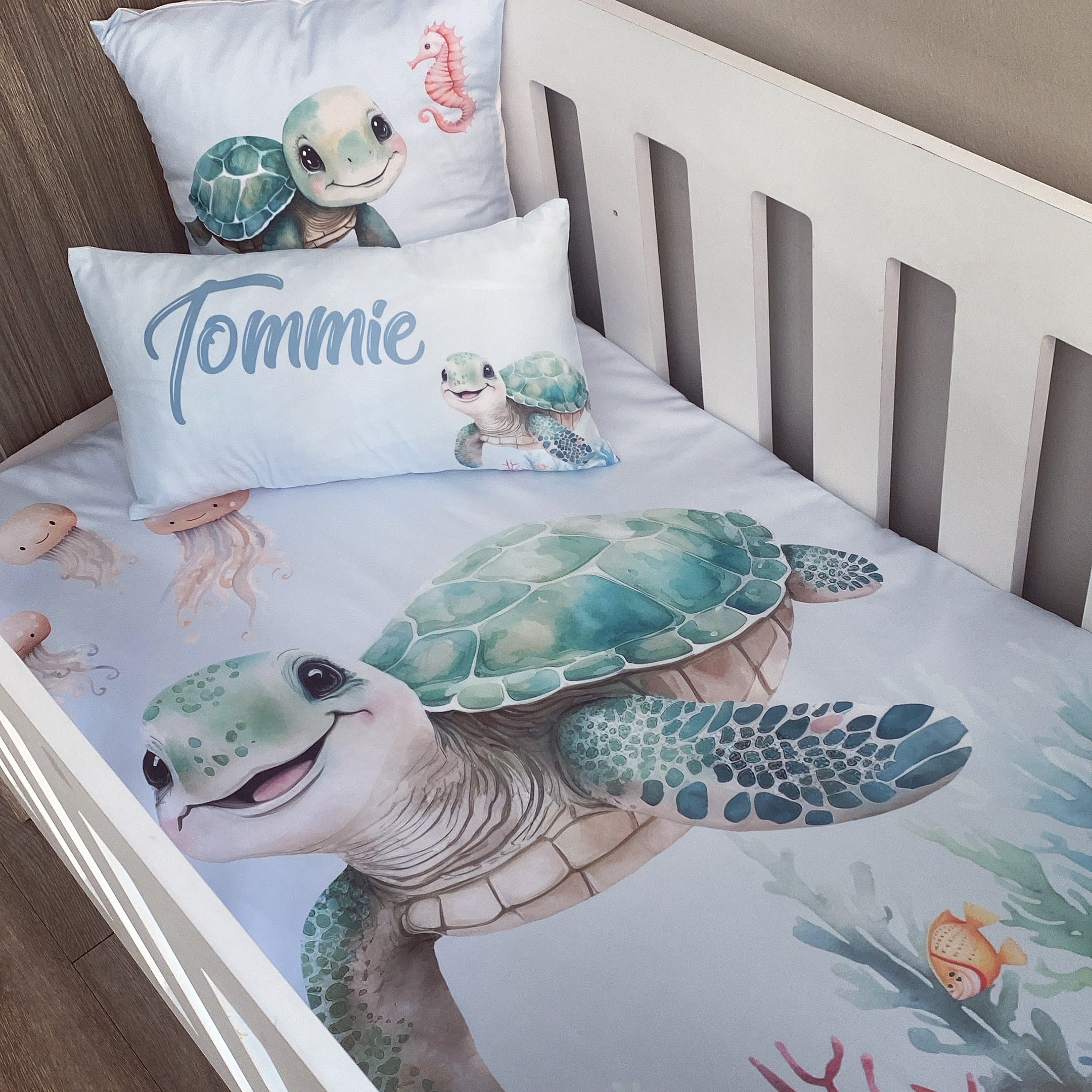 Cot Bedding - Coral Turtle Set 02 baby neutral nursery linen set South Africa