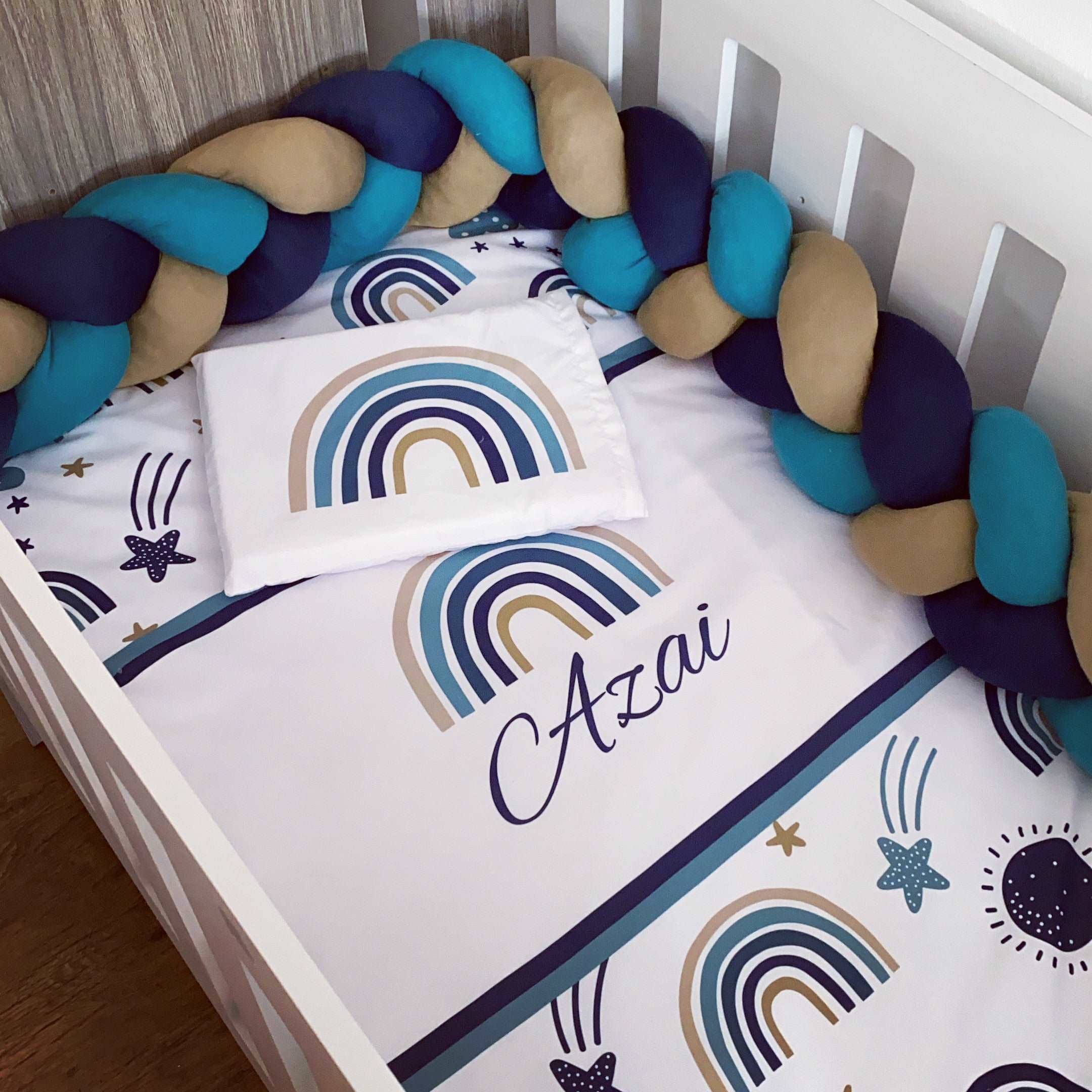 Cot Bedding - Blue Stone Navy Rainbow Delight Set baby boy nursery linen set South Africa