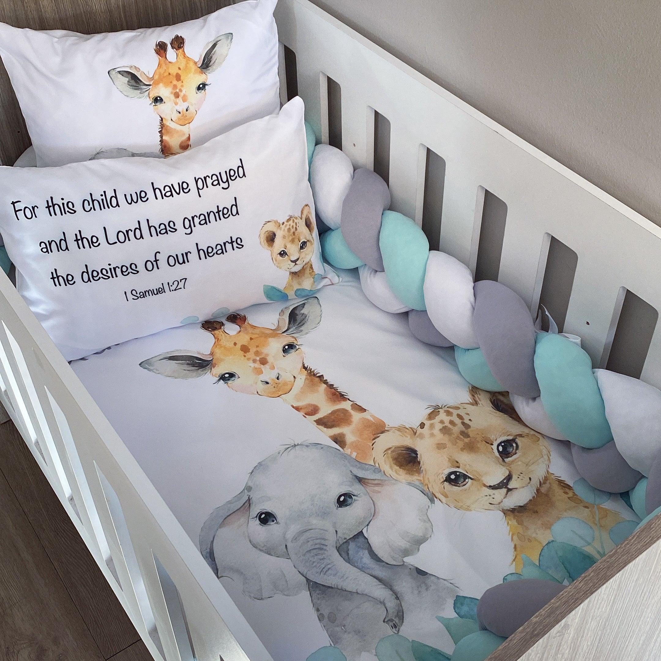 Cot Bedding - Aqua Safari Set 02 baby neutral nursery linen set South Africa