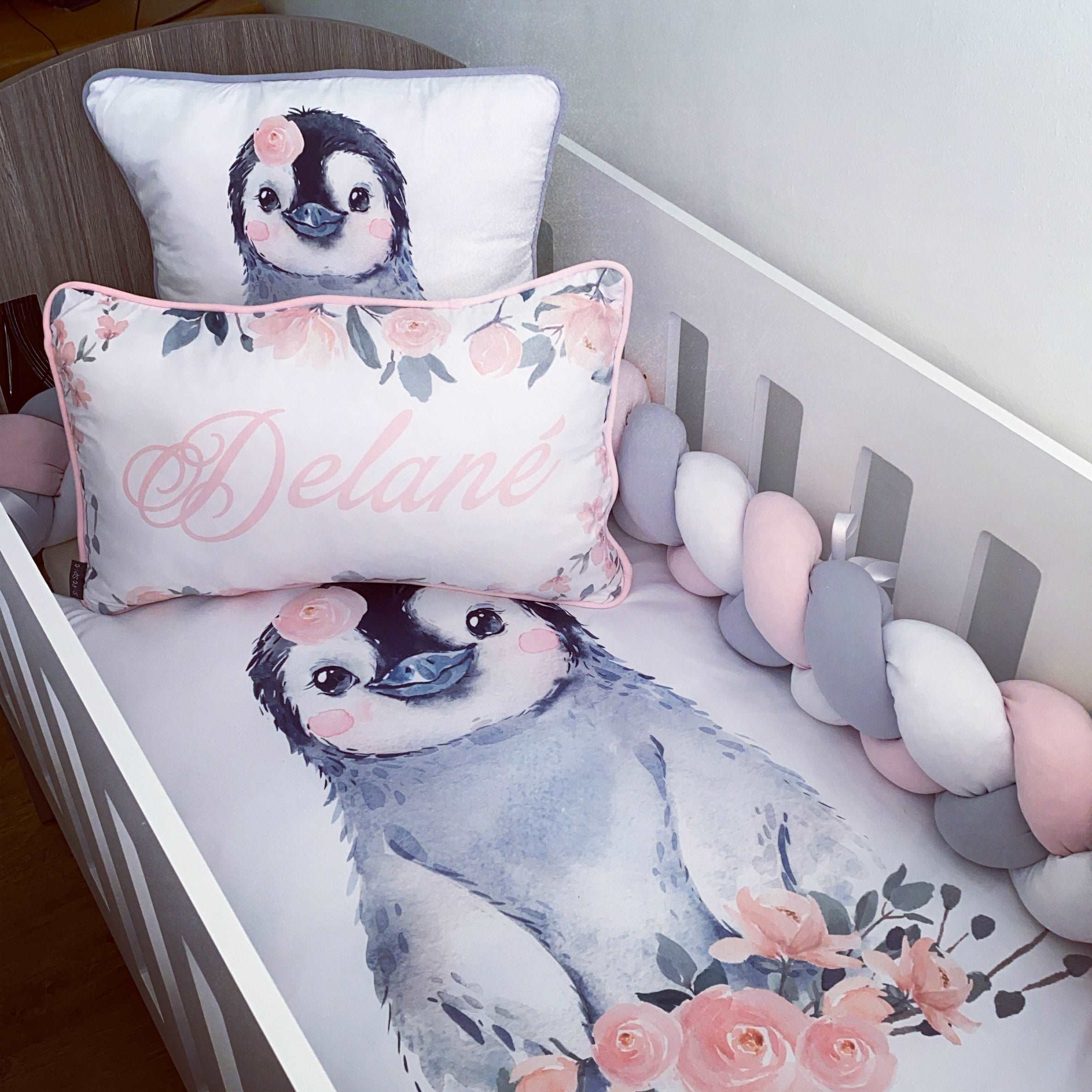 Cot Bedding - Pink Penguin Set 02