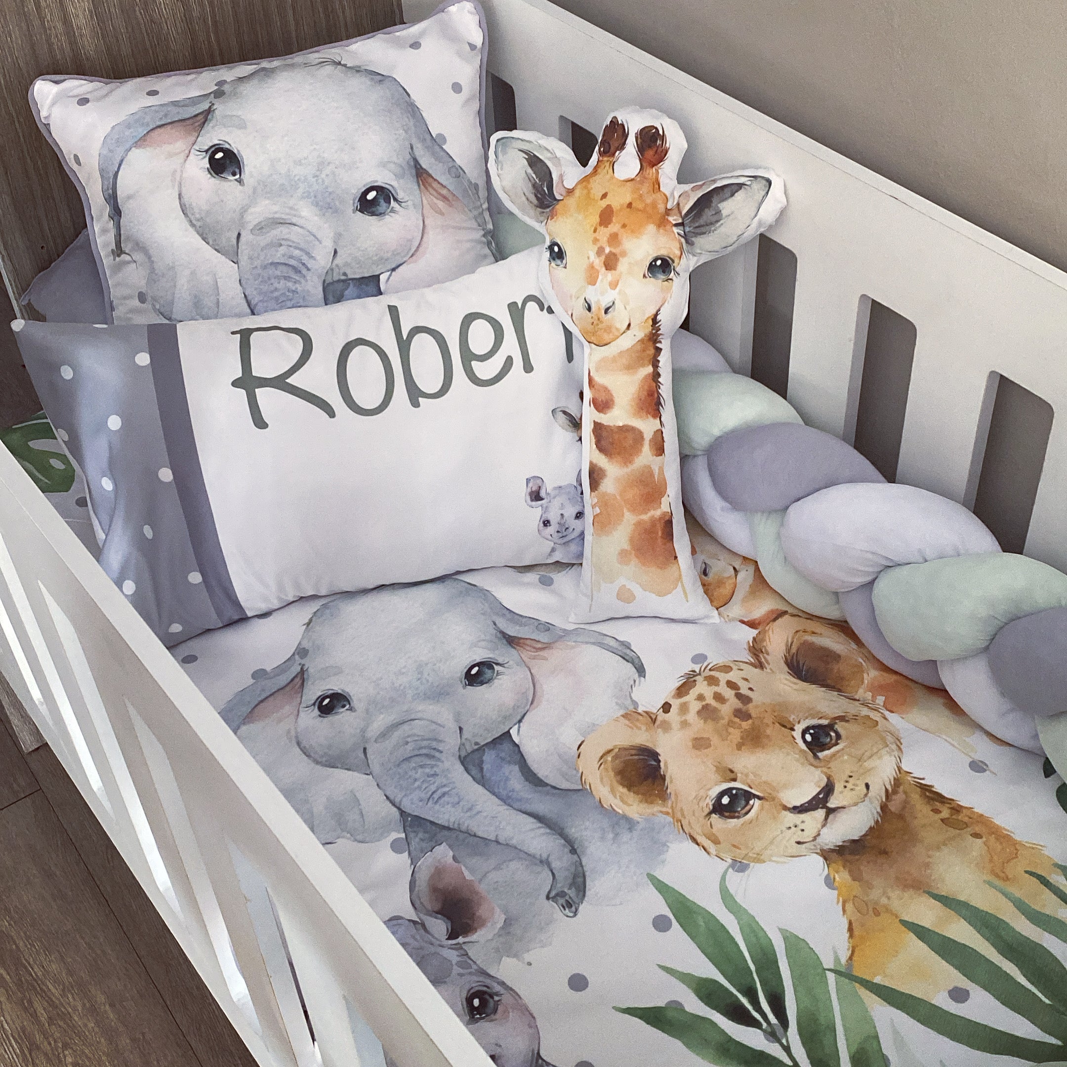 Cot Bedding - Grey Polka Safari Set 02 baby neutral nursery linen set South Africa