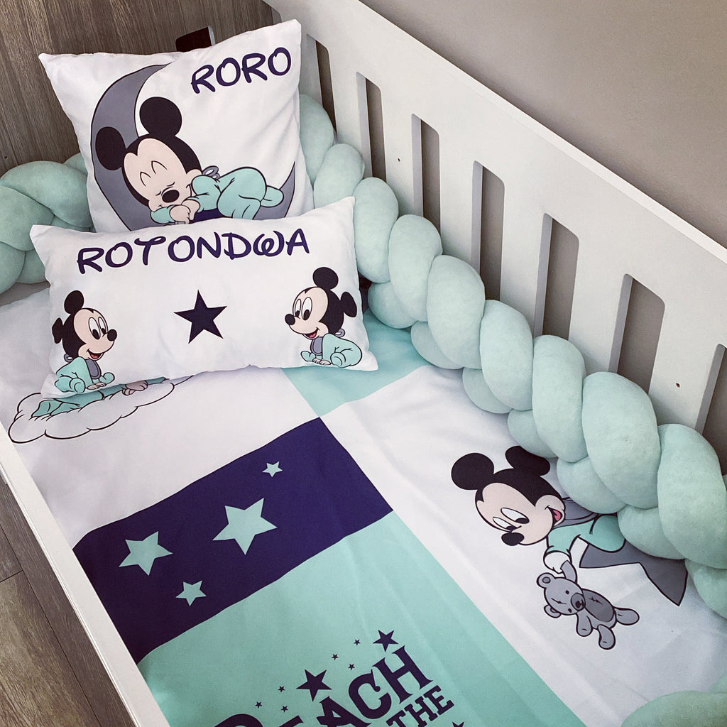 Cot Bedding - Blue Mickey Mouse Set 05 baby boy nursery linen set South Africa
