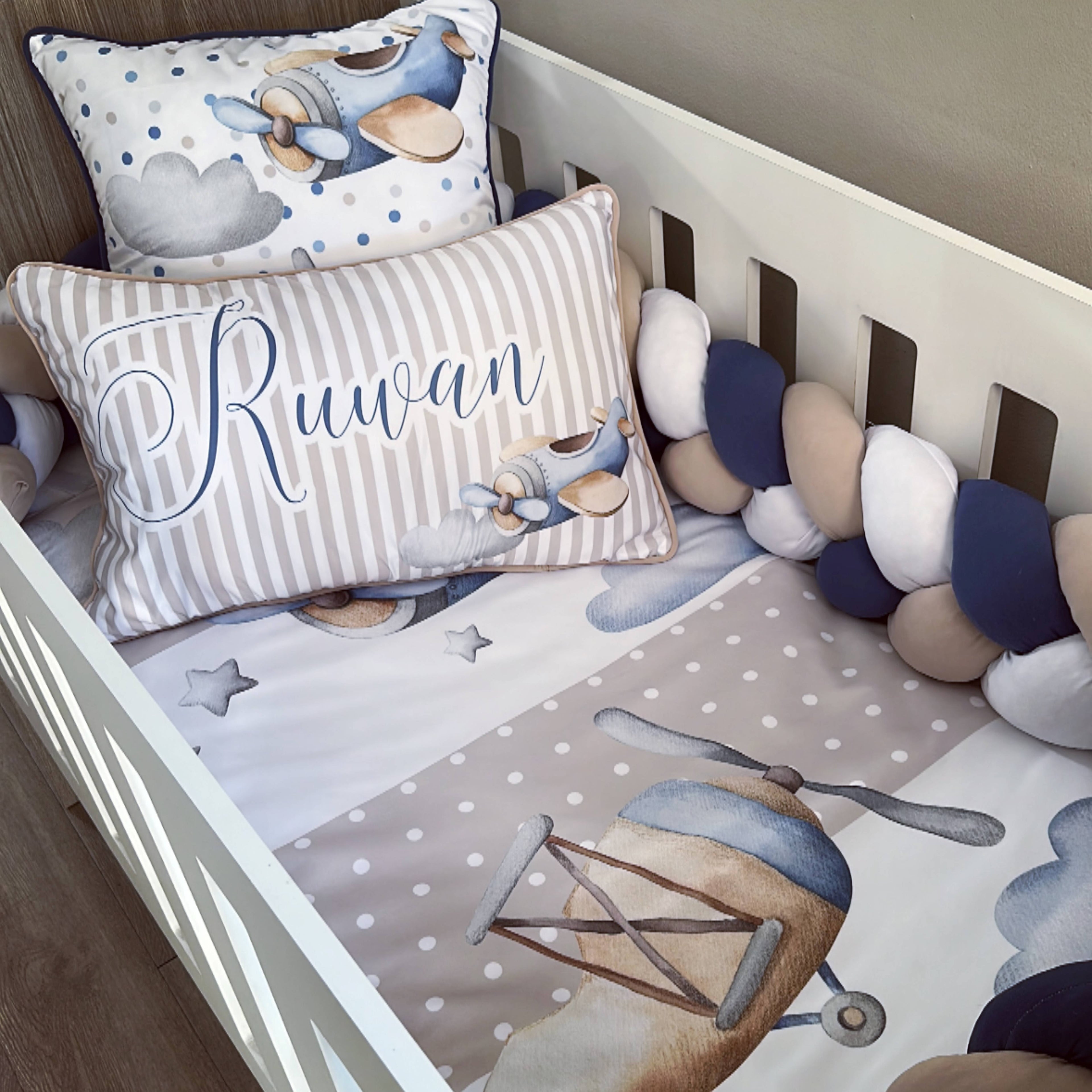 Cot Bedding - Blue Stone Plane Set 03 baby boy nursery linen set South Africa