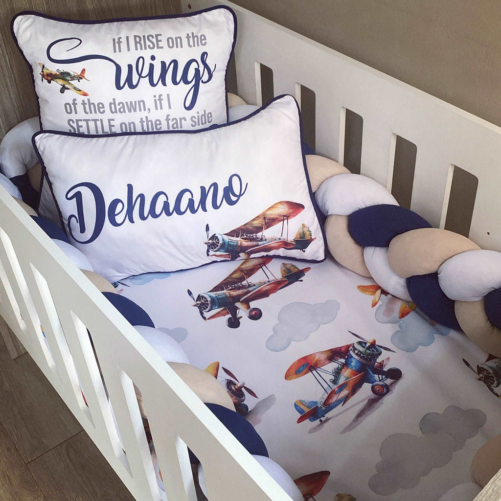 Cot Bedding - Navy Stone Plane Set baby boy nursery linen set South Africa