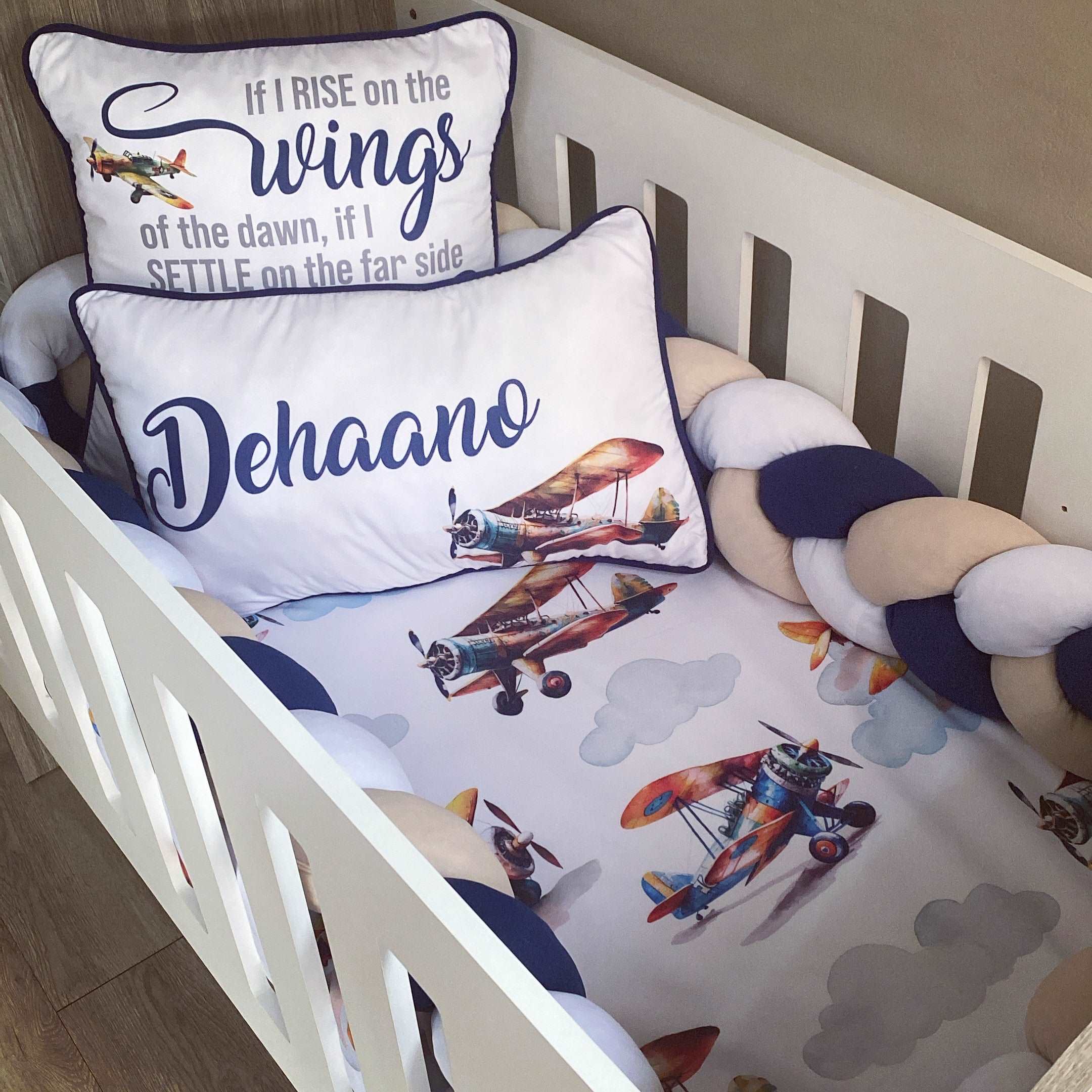 Cot Bedding - Navy Stone Plane Set baby boy nursery linen set South Africa