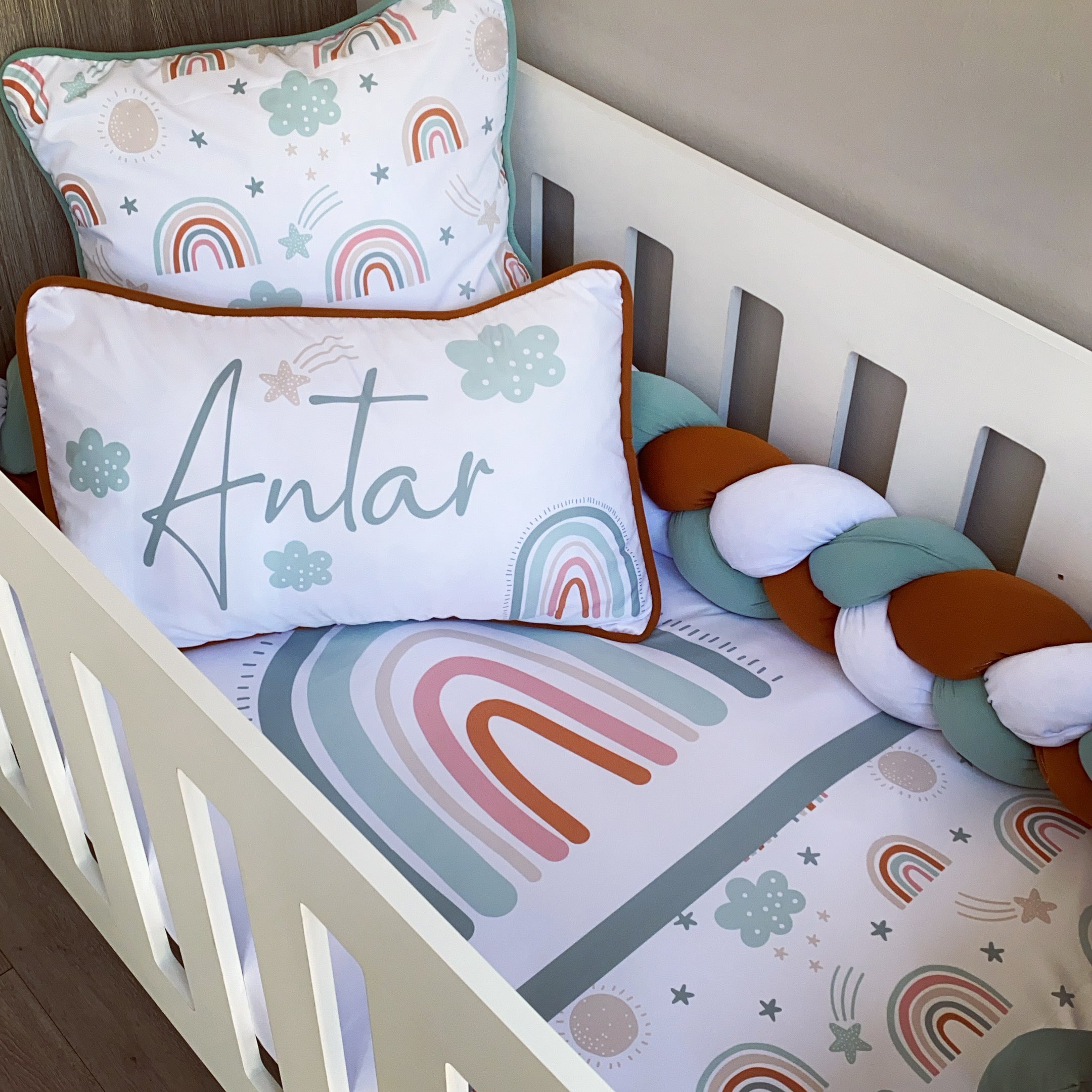 Cot Bedding - Sage Rainbow Set 02 baby neutral nursery linen set South Africa