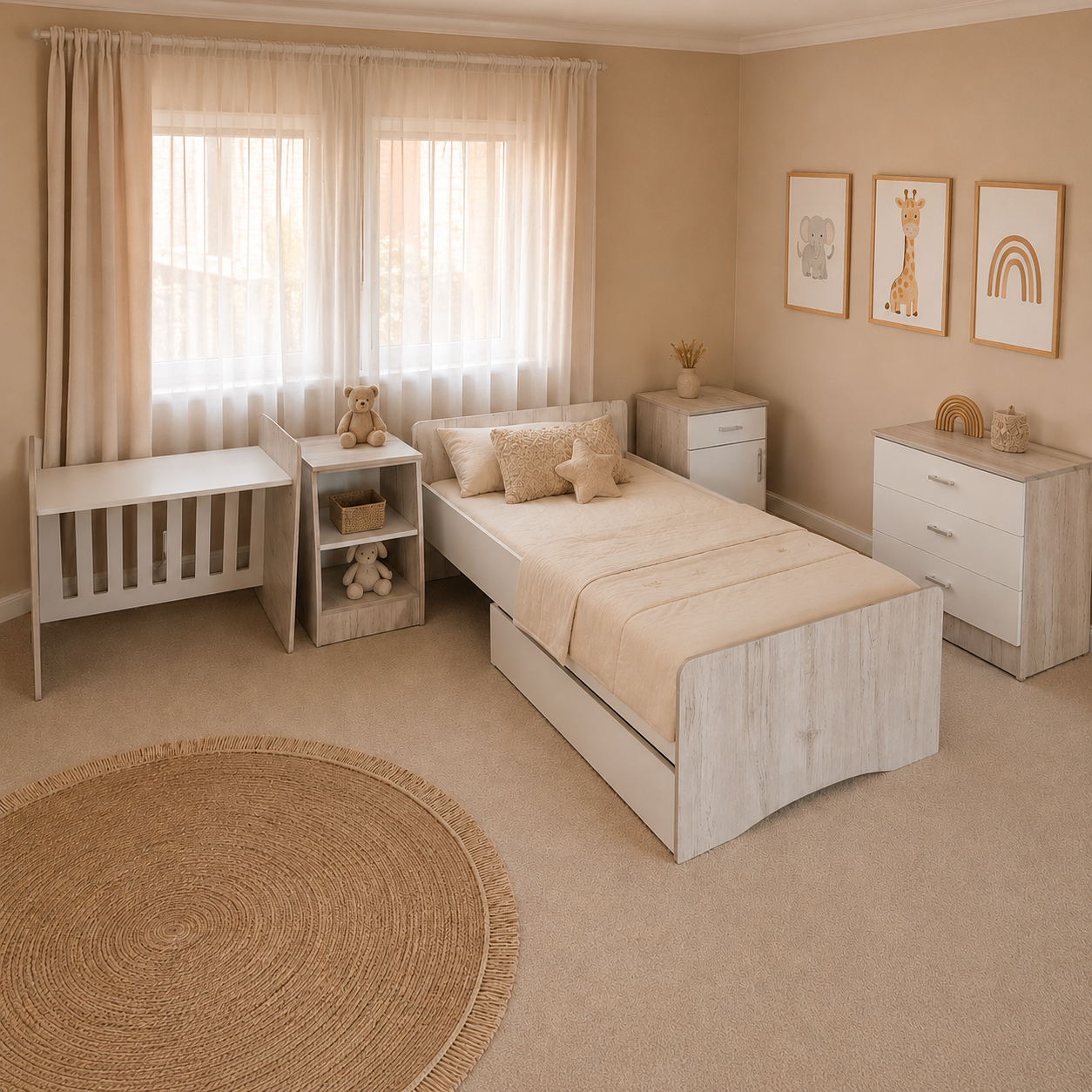 Baby Bedroom in a Box - 5-in-1 Cot - Melamine White & Nordic Ice - B0276