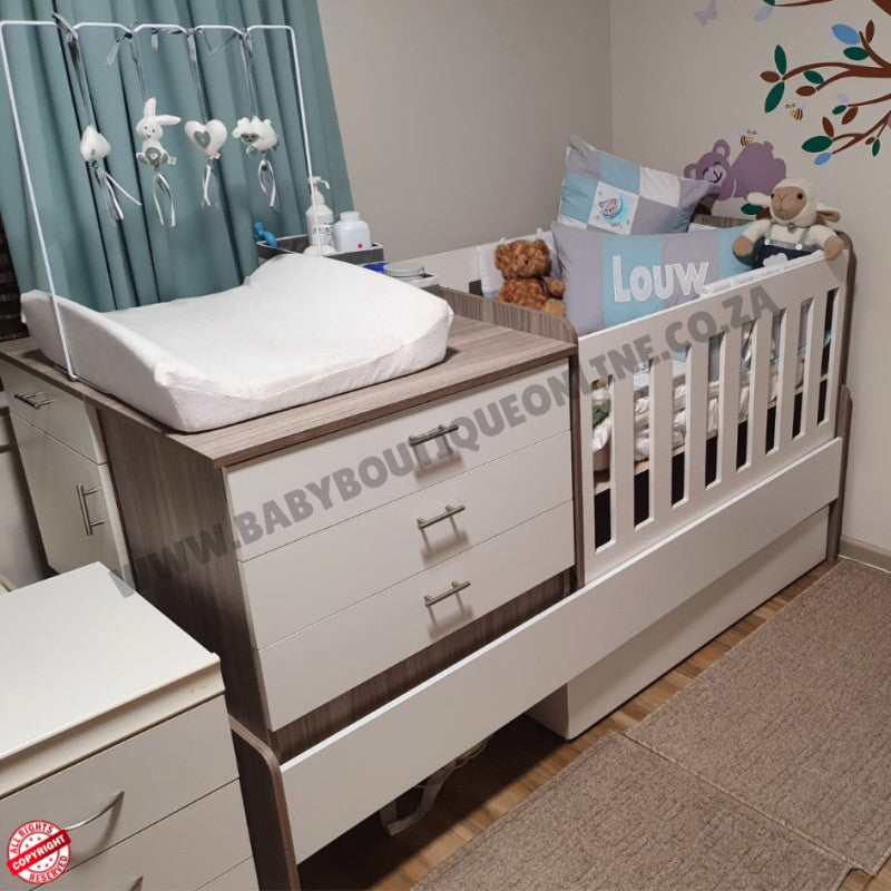 Baby Bedroom in a Box - 5-in-1 Cot - Melamine White & Cascade - B0207
