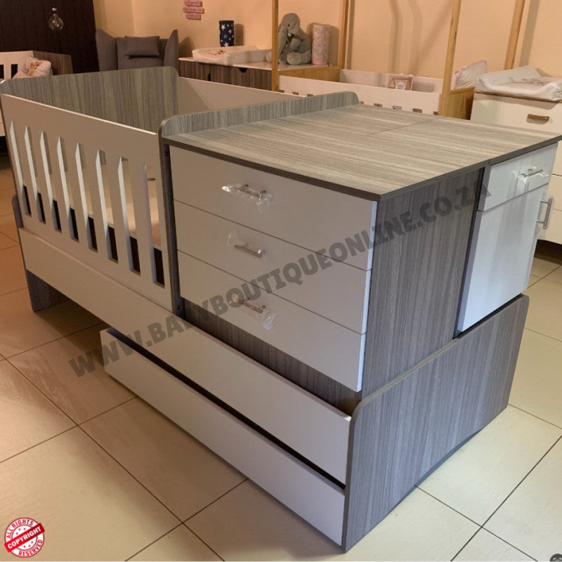 Baby Bedroom in a Box - 5-in-1 Cot - Melamine White & Cascade - B0207