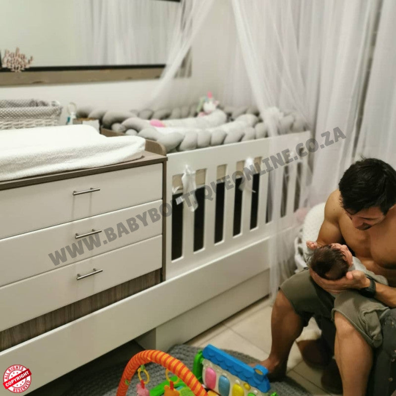 Baby Bedroom in a Box - 5-in-1 Cot - Melamine White & Cascade - B0207