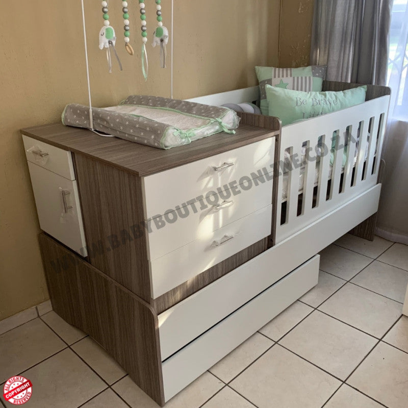 Baby Bedroom in a Box - 5-in-1 Cot - Melamine White & Cascade - B0207