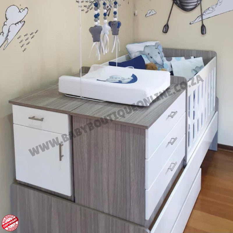 Baby Bedroom in a Box - 5-in-1 Cot - Melamine White & Cascade - B0207