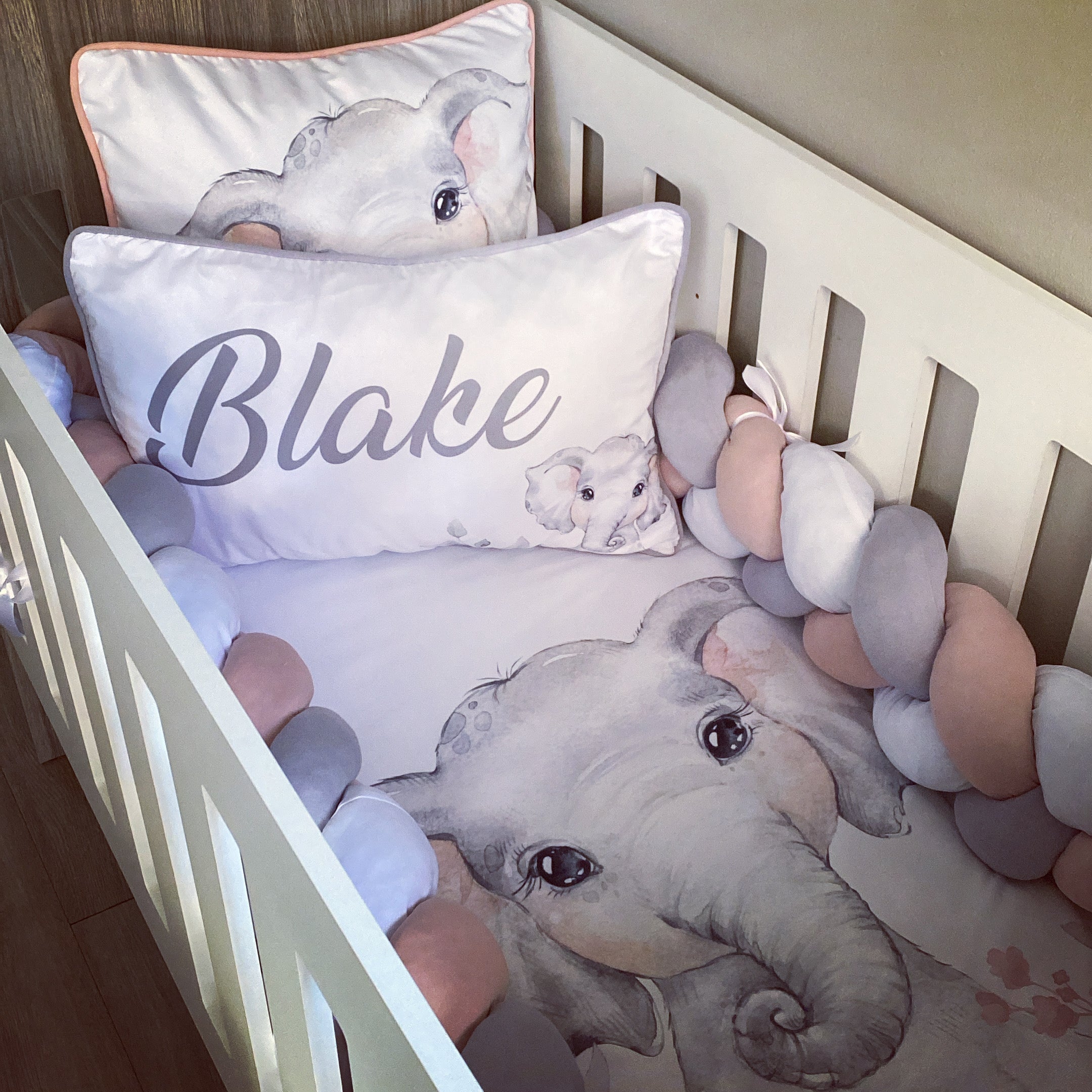 Cot Bedding - Stone Elephant Set 01 baby neutral nursery linen set South Africa