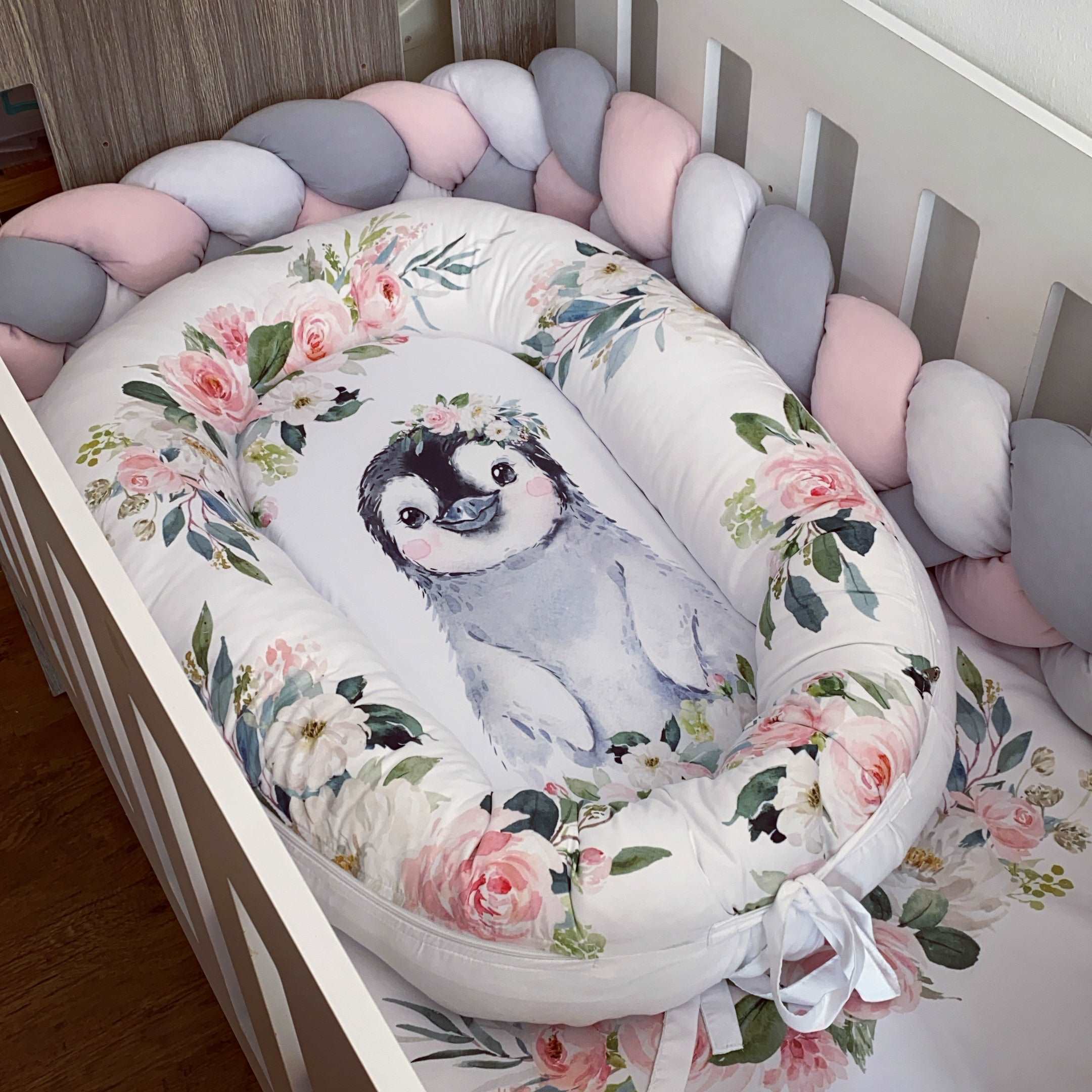 Cot Bedding - Pink Penguin Set 04