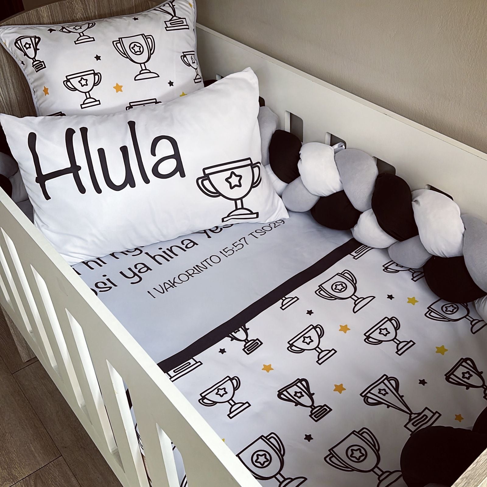 Cot Bedding - Black Trophy Set 01 baby neutral nursery linen set South Africa
