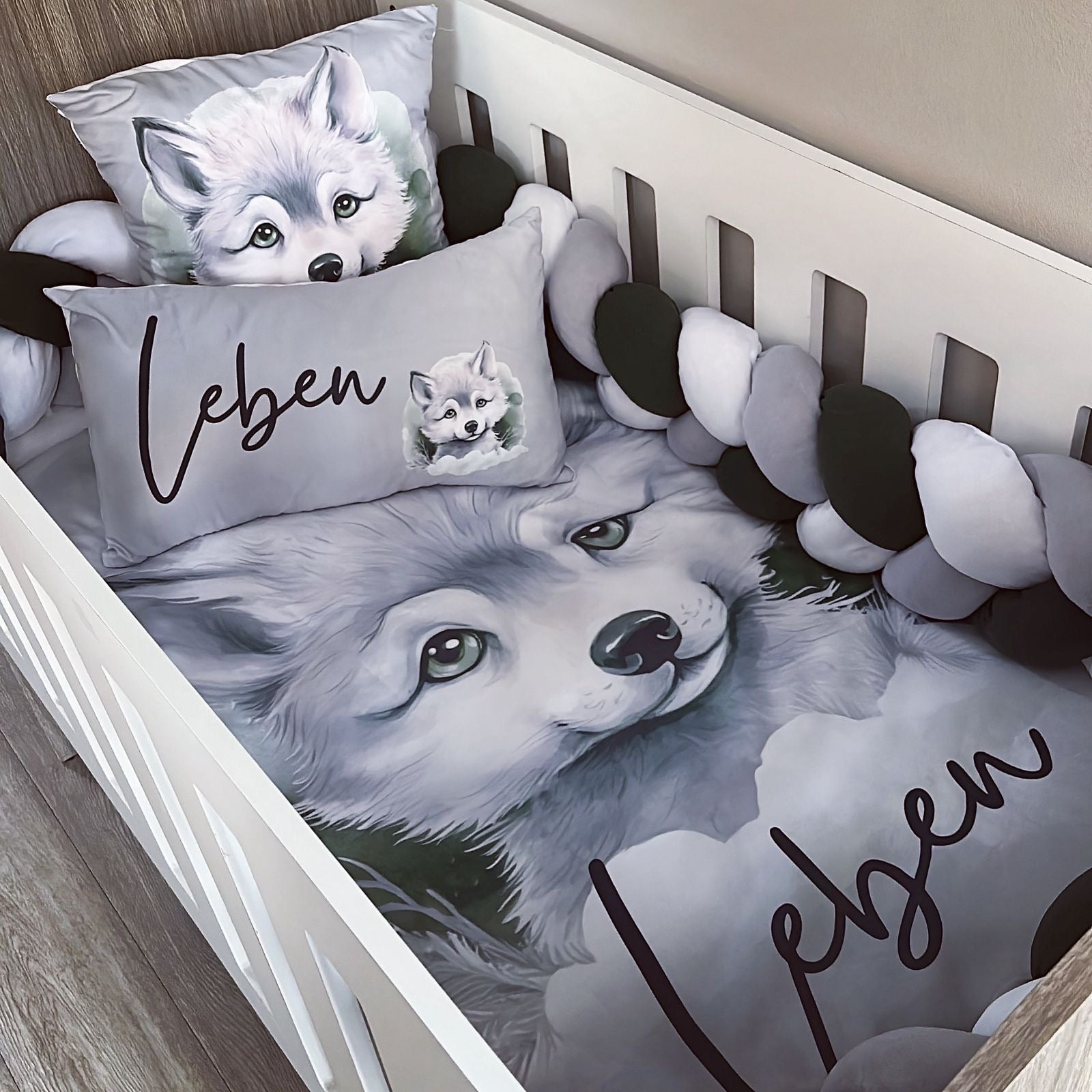 Cot Bedding - Wolf Set 04 baby neutral nursery linen set South Africa