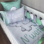 Cot Bedding - Grey Green Elephant Set 02 baby neutral nursery linen set South Africa