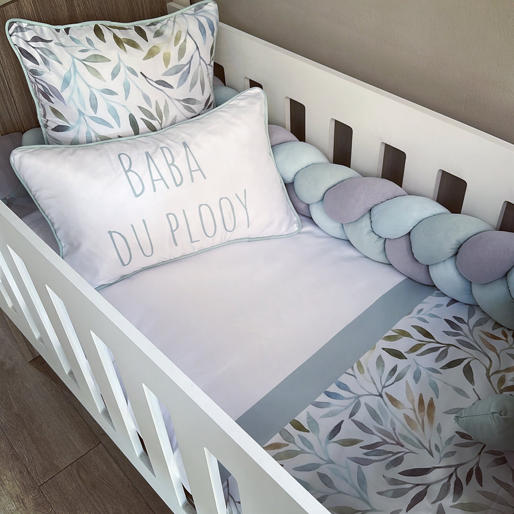 Cot Bedding - Aqua Leaves Set 01 baby neutral nursery linen set South Africa