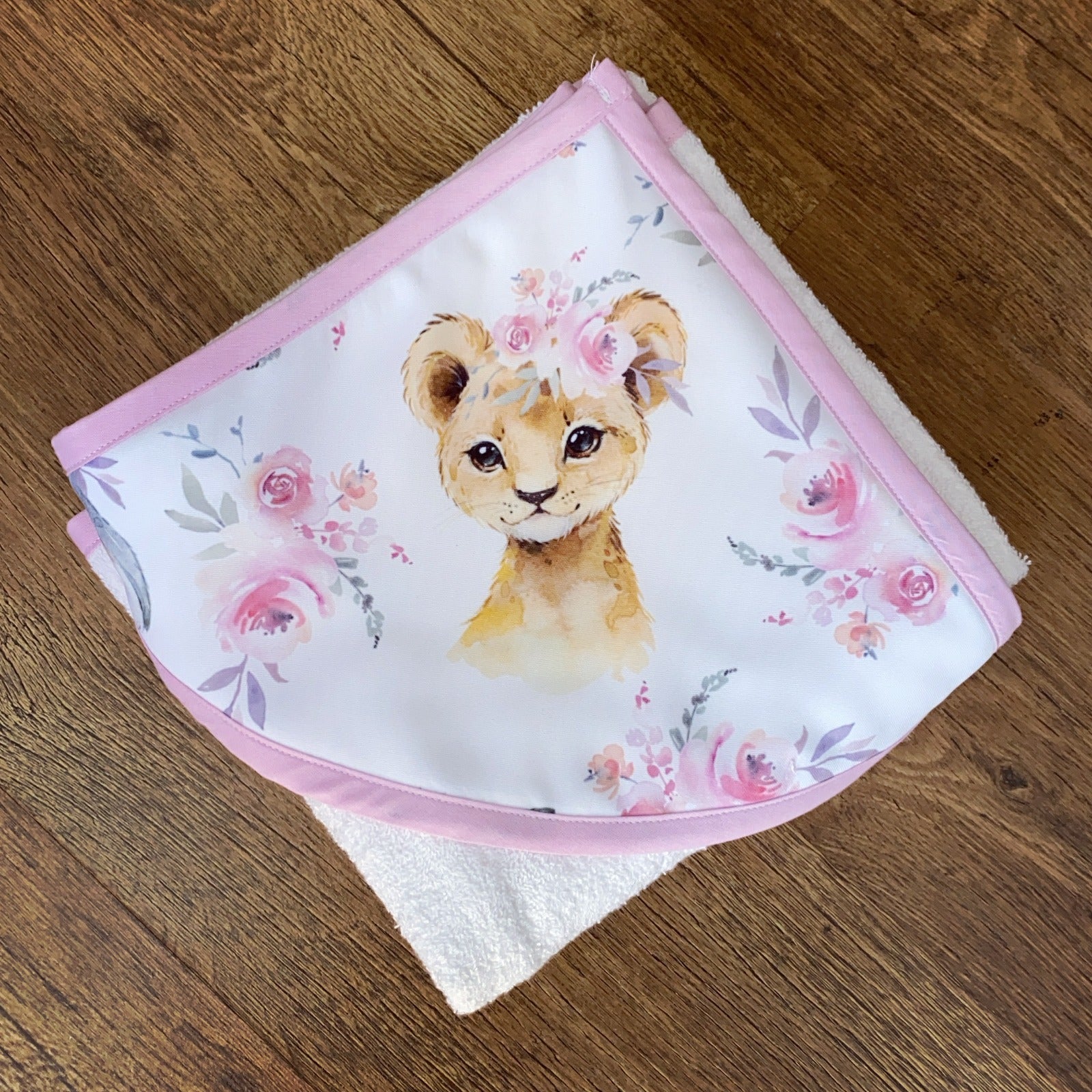 Hooded Towels - Pink Flower Lion 01 baby toddler hooded towels South Africa