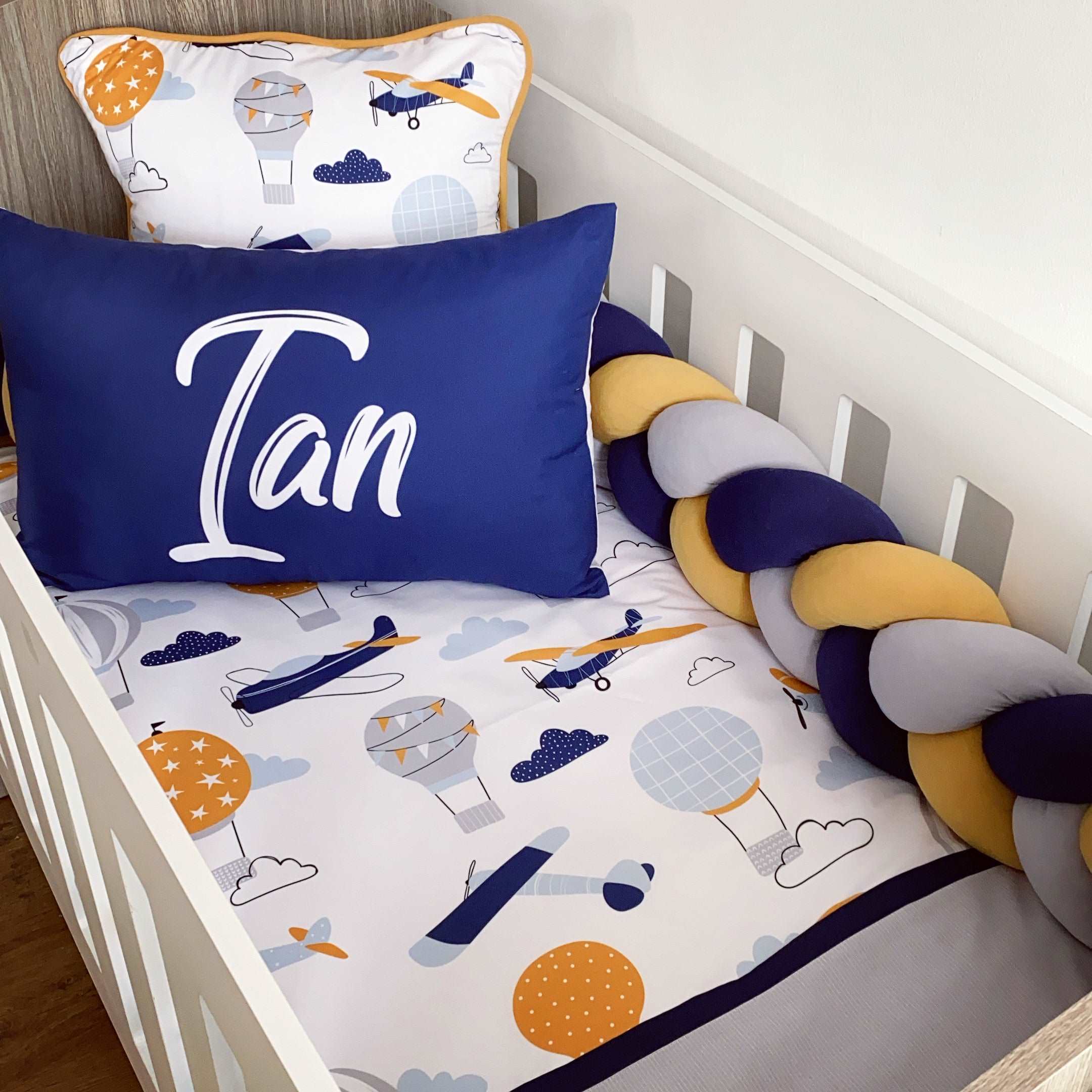Cot Bedding - Navy Mustard Plane Set baby boy nursery linen set South Africa
