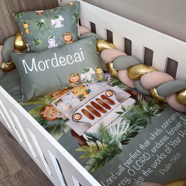 Cot Bedding - Grey Green Safari Set 01 baby neutral nursery linen set South Africa