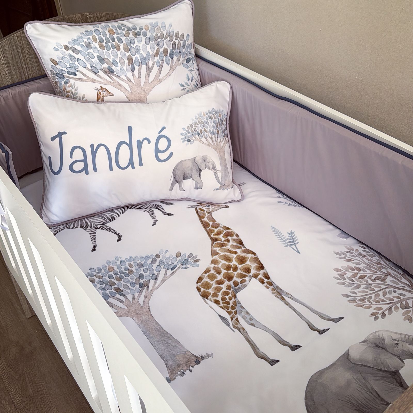 Cot Bedding - Grey Safari Set 03 baby neutral nursery linen set South Africa