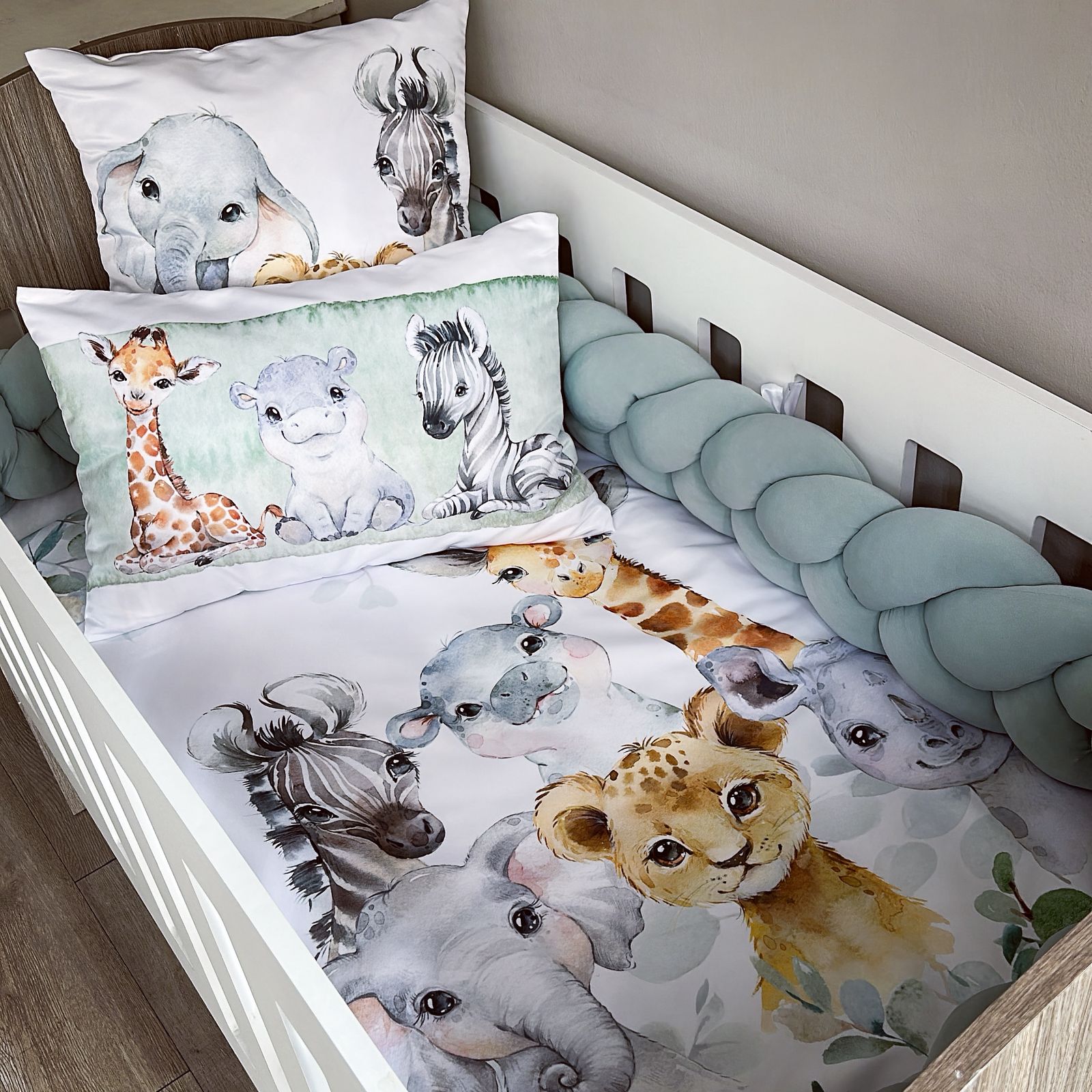 Cot Bedding - Sage Safari Set 01 baby neutral nursery linen set South Africa