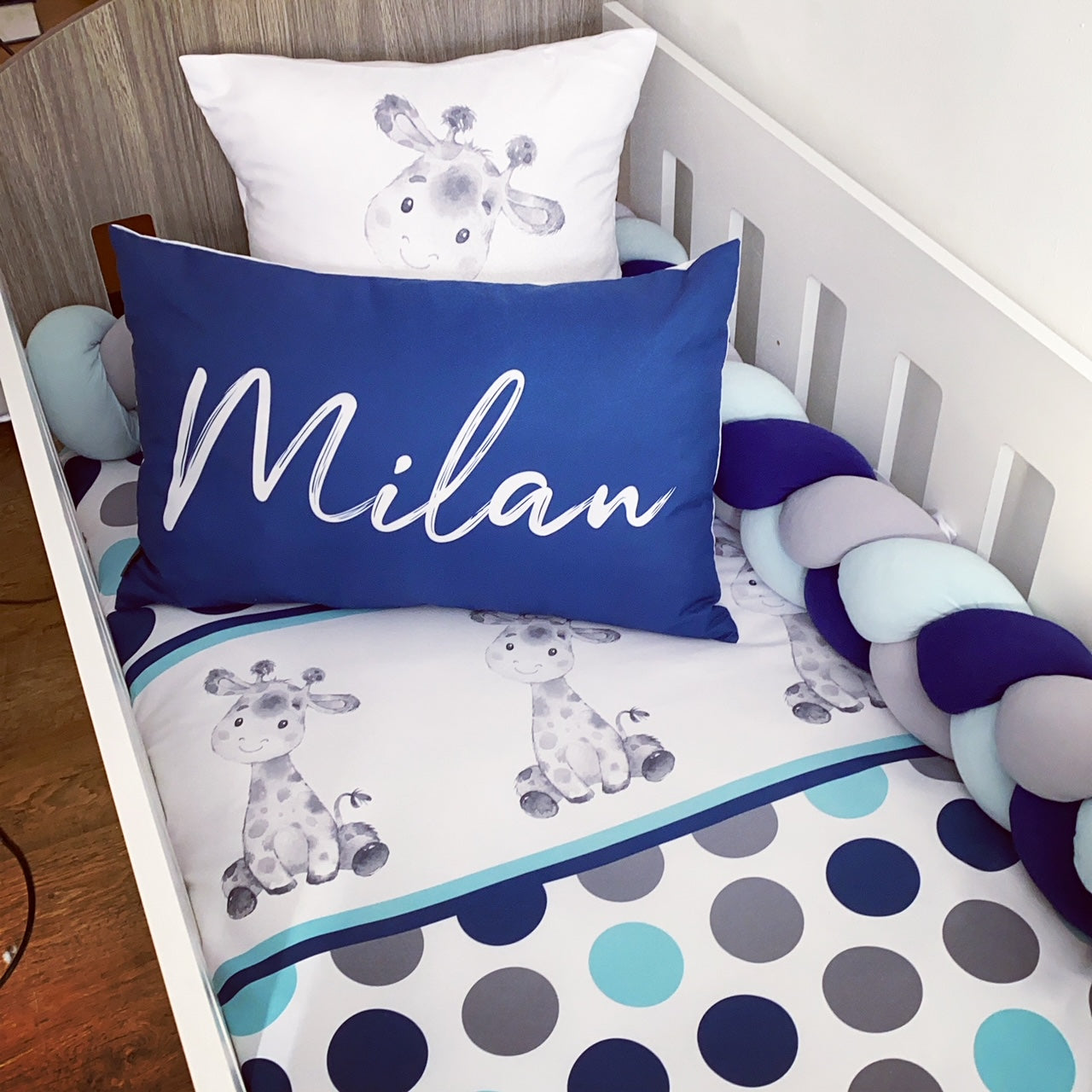 Cot Bedding - Blue Grey Giraffe Set 02 baby boy nursery linen set South Africa