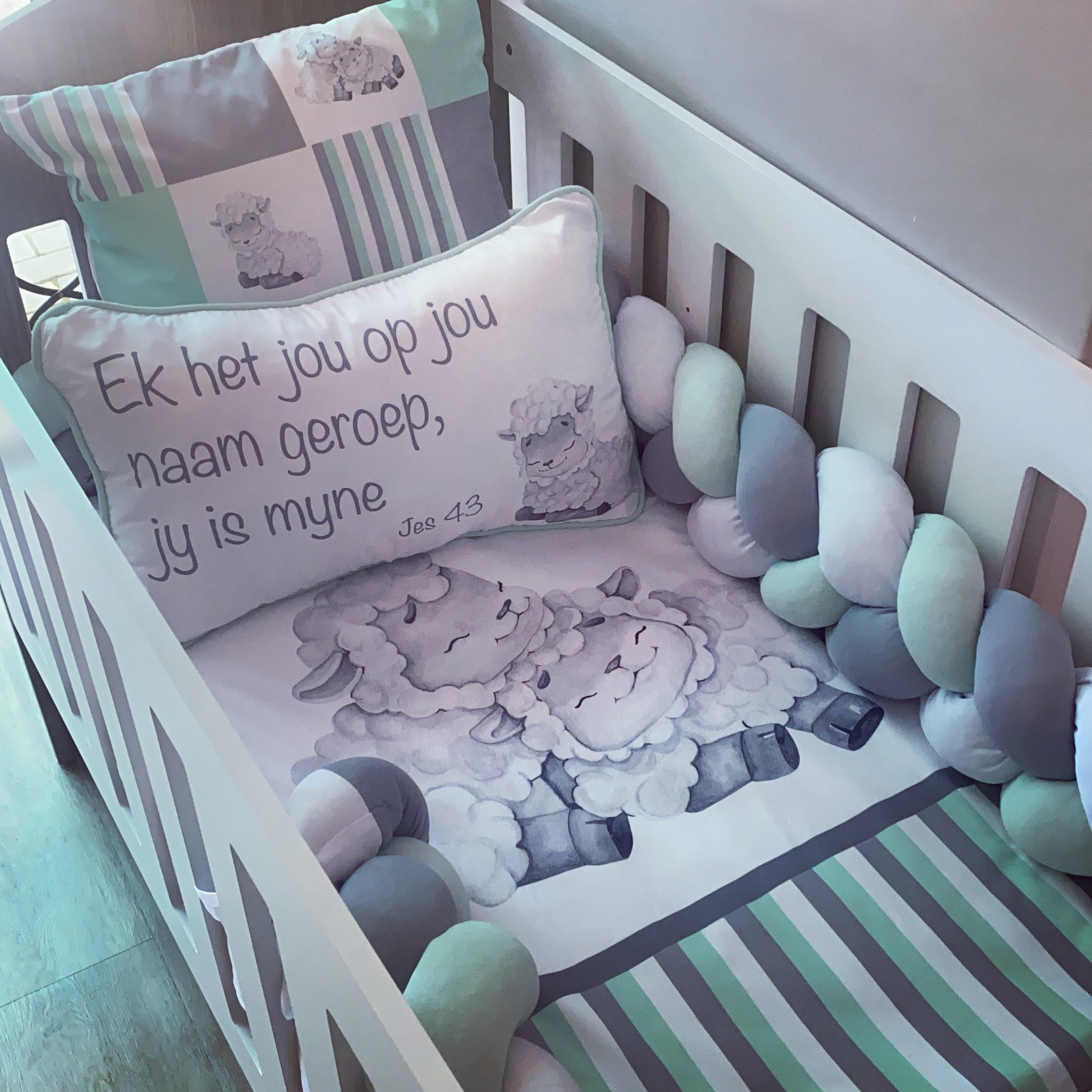 Cot Bedding - Sage Sheep Set 03 baby neutral nursery linen set South Africa