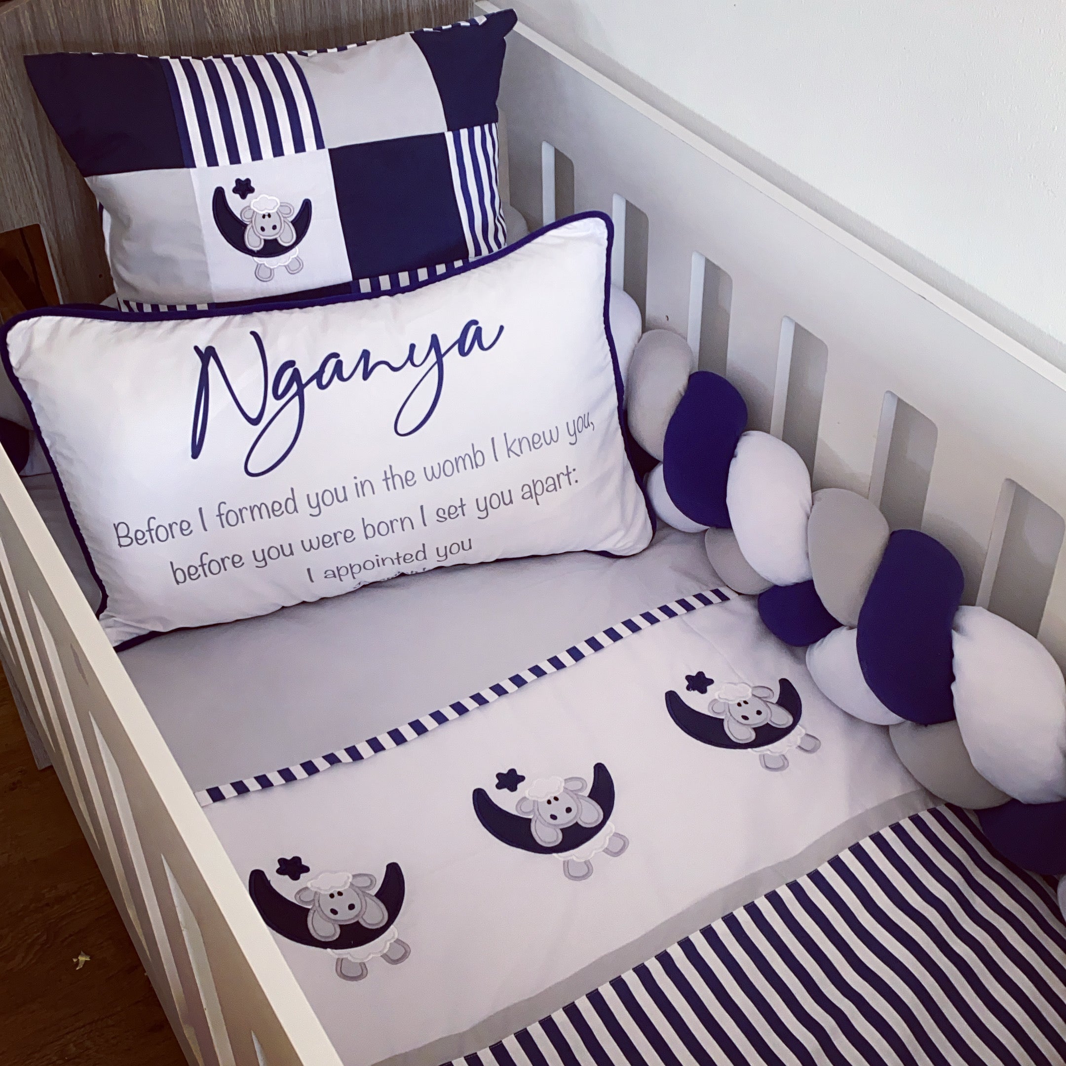 Cot Bedding - Navy Sheep Set 01 baby boy nursery linen set South Africa