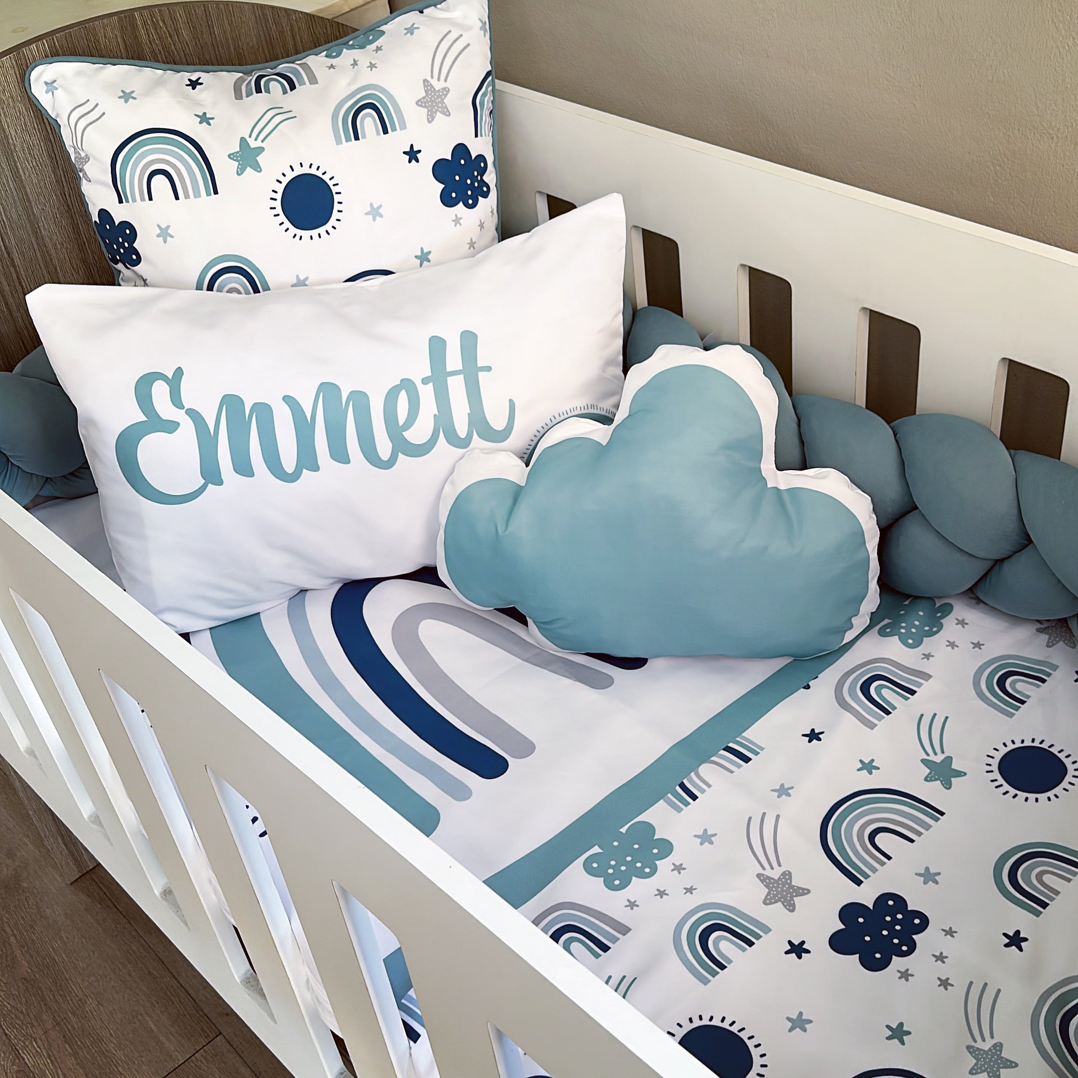 Cot Bedding - Aqua Rainbow Set 01 baby boy nursery linen set South Africa