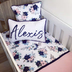 Cot Bedding - Navy Floral Set 02