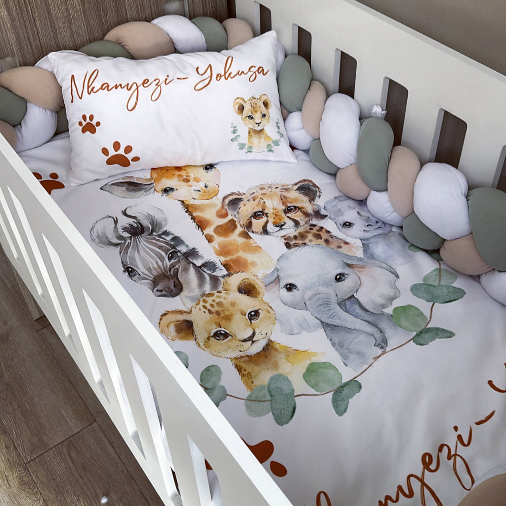 Cot Bedding - Sage Safari Set 10 baby neutral nursery linen set South Africa