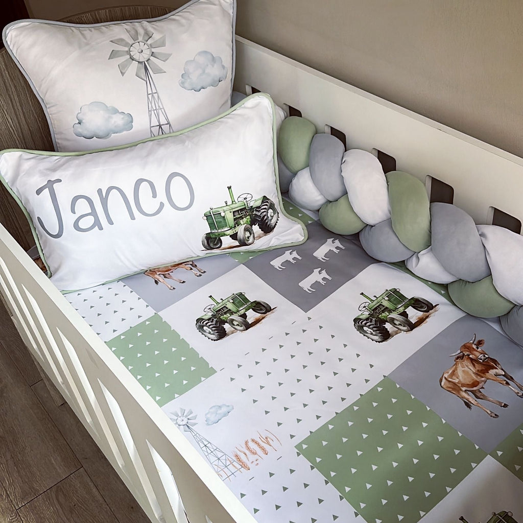 Cot Bedding - Grey Green Farm Set 01 baby neutral nursery linen set South Africa