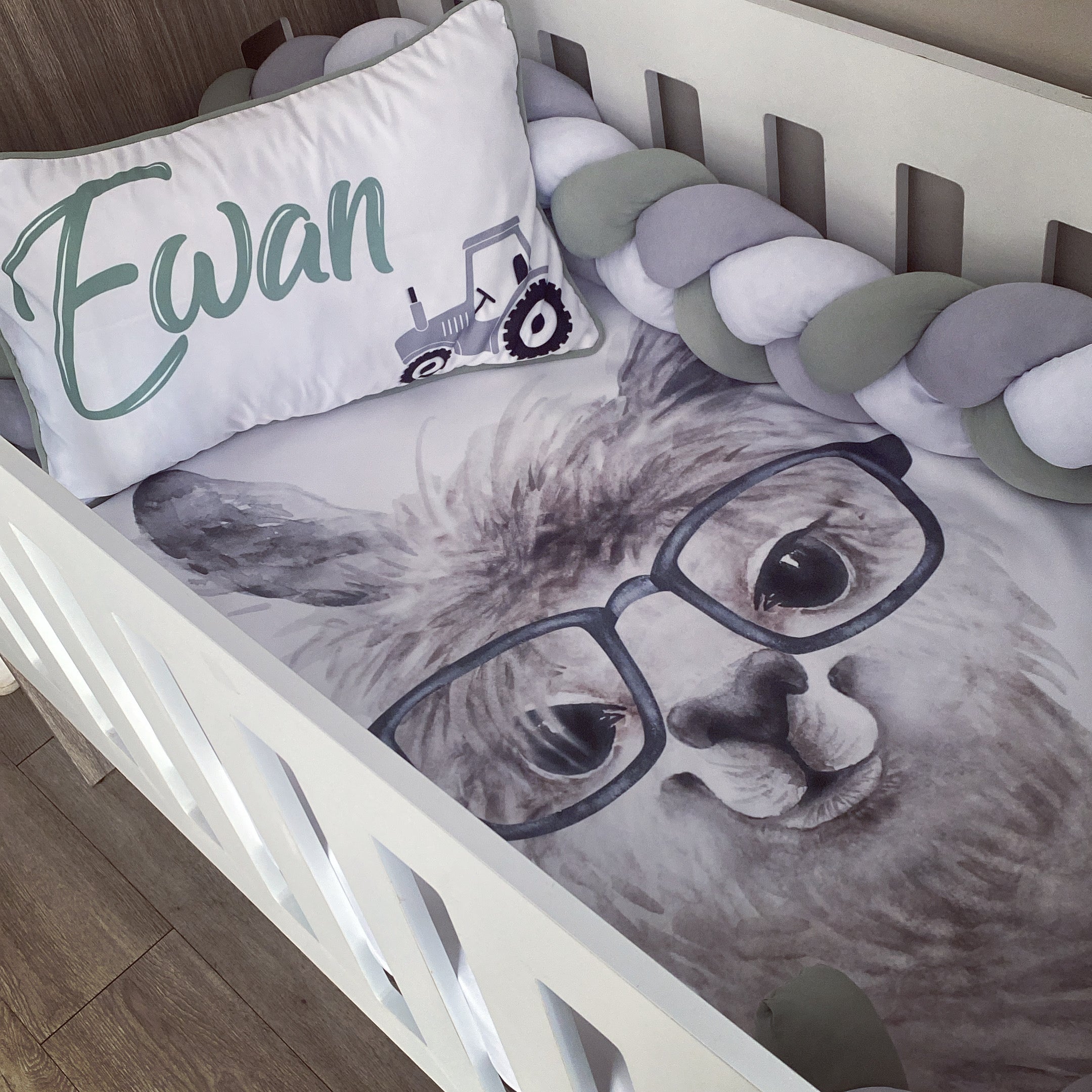 Cot Bedding - Sage Llama Set 02 baby neutral nursery linen set South Africa
