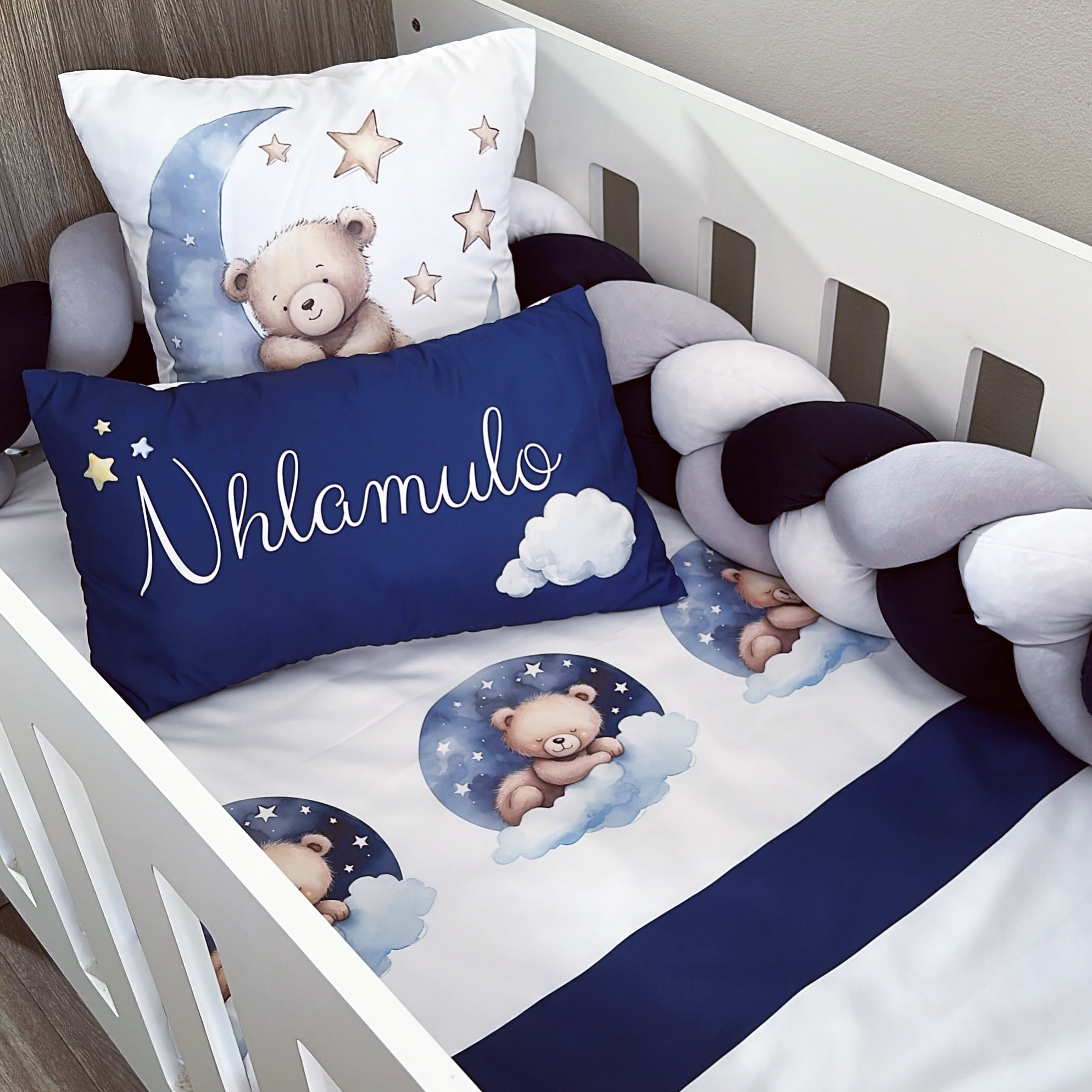 Cot Bedding - Blue Bear Set 03 baby boy nursery linen set South Africa