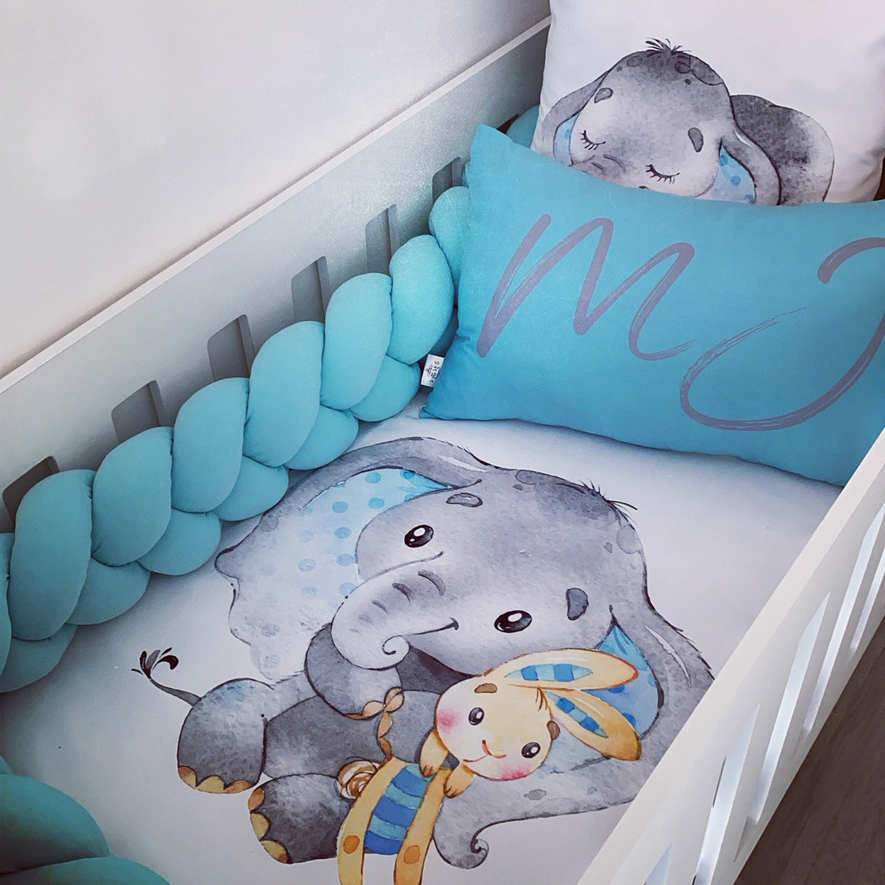 Cot Bedding - Blue Elephant Set 12 baby neutral nursery linen set South Africa
