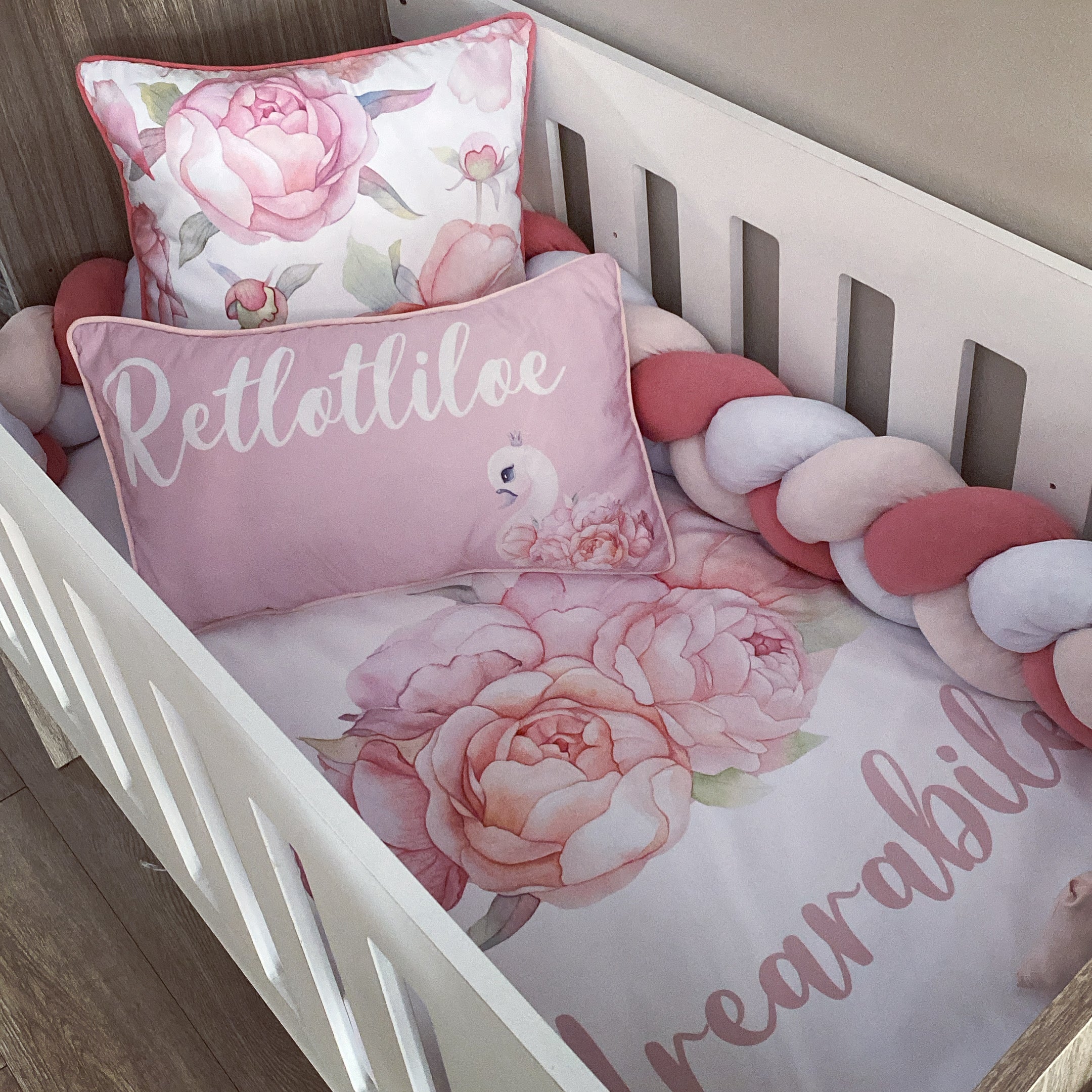 Cot Bedding - Pink Swan Set 06