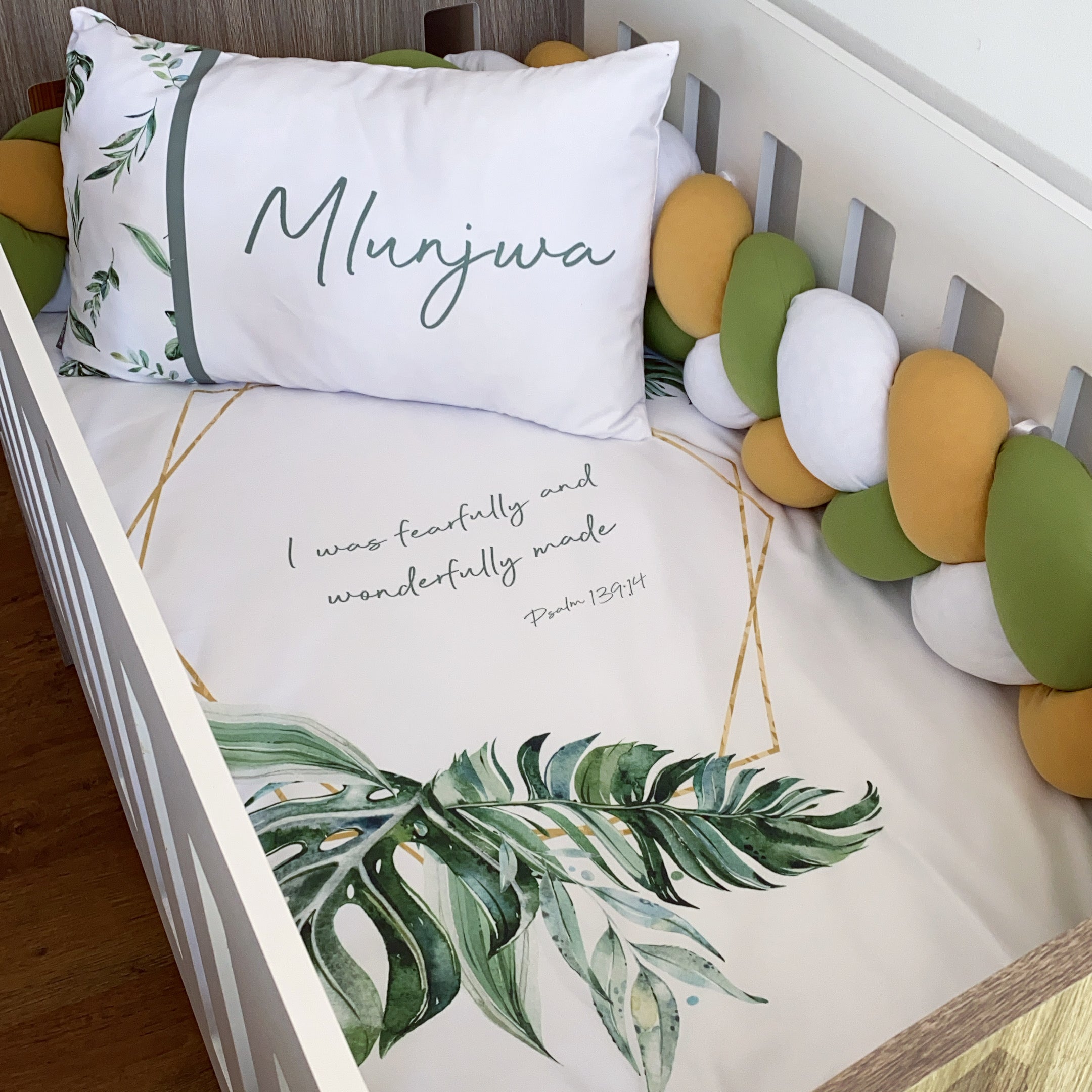 Cot Bedding - Leaf Bible Verse Set 02 baby neutral nursery linen set South Africa