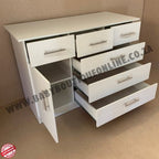 White dresser with multiple drawers on a beige backgroundLarge Compactum - 3 Top Drawers White B0028