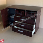 Wooden cabinet with open drawers on a plain backgroundLarge Compactum Split Baskets Burgundy B0063