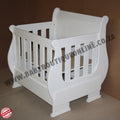 SleighCot-ConvertsintoSingleBed with 'www.babyboutiqueonline.co.za' branding on a brown background