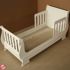 SleighCot-ConvertsintoSingleBed on a brown background with 'BYBOUTIQUEONLINE' branding.