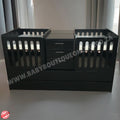 BabyBoutiqueTwinCotBurgundy  with drawers on a white surface, brand 'Baby Boutique' visible.