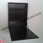 Black wall-mounted shelf on a white background with 'www.babyboutiqueonline.co.za' text.