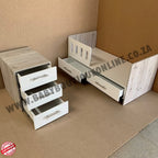 4-in-1-ChestofDrawers Wooden furniture set with drawers on a brown background, featuring 'www.babyboutiquelonline.co.za' branding.