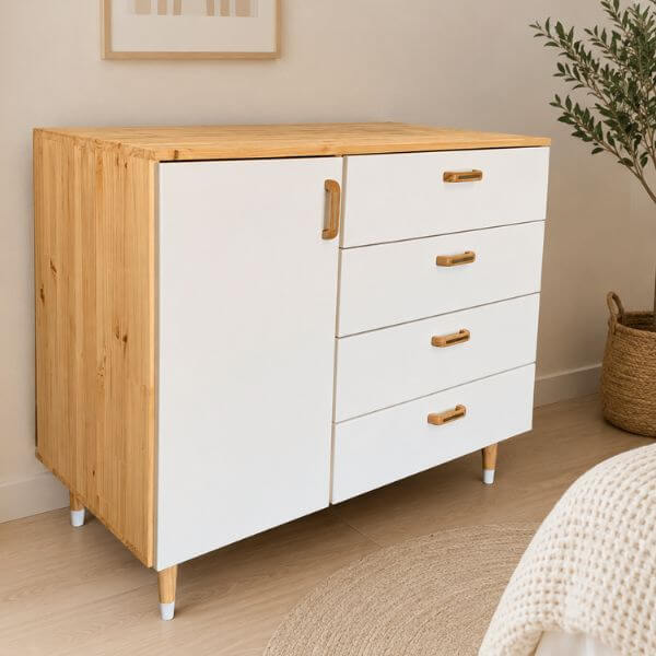 Zoe 4 Drawer Large Compactum White & Pine - B0392